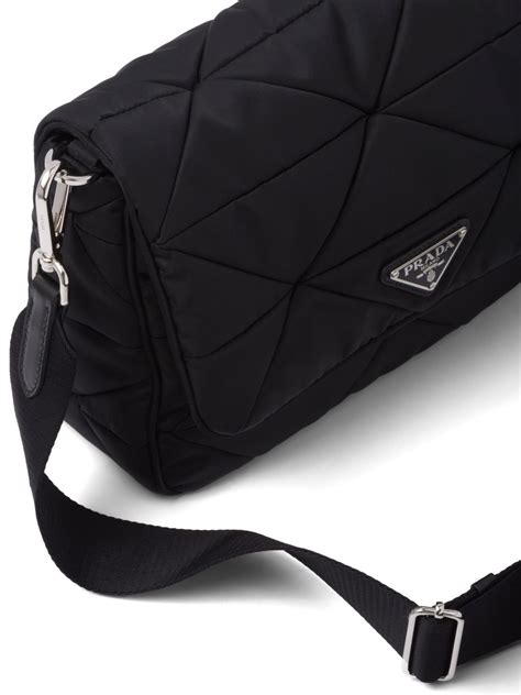 prada leather and recycled-nylon shoulder bag|prada padded nylon shoulder bag.